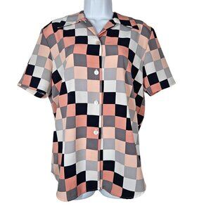 Vintage Exposé Checkered Short Sleeve Button-Up Blouse Unisex XL